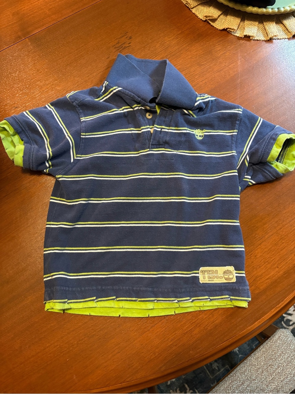 Vintage Timberland Blue & Lime Striped Polo Shirt for Kids